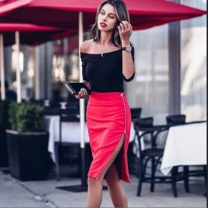 Express bright red zip side closure pencil skirt